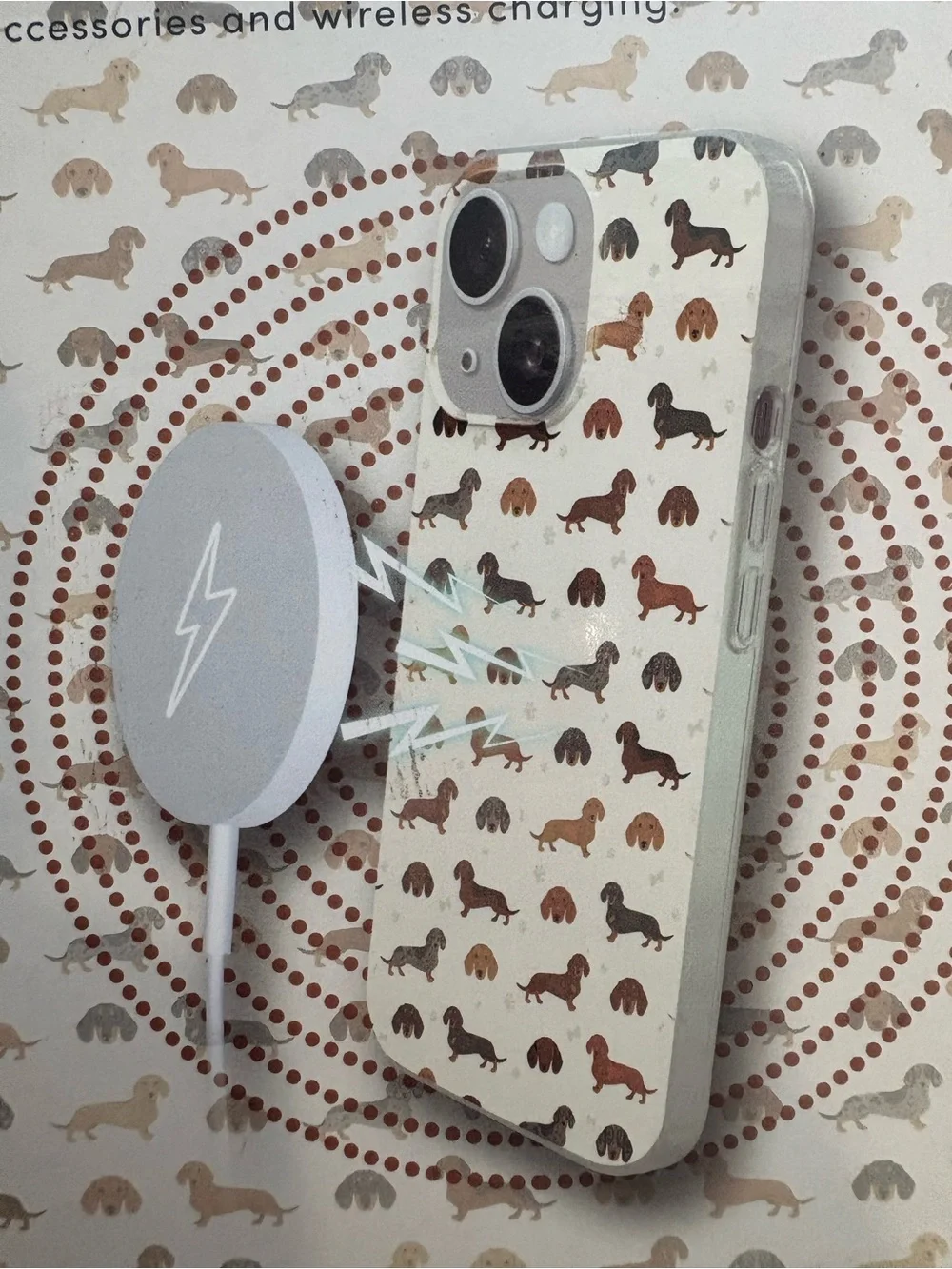 NIB XO Poppy Dachshund Pattern White iPhone Case - MagSafe Compatible